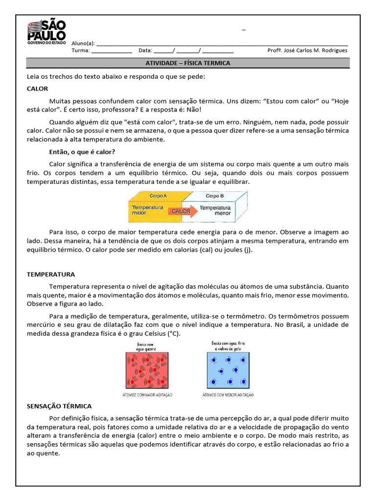 Calor, Temperatura e Sensação Térmica | PDF | Temperatura | Calor