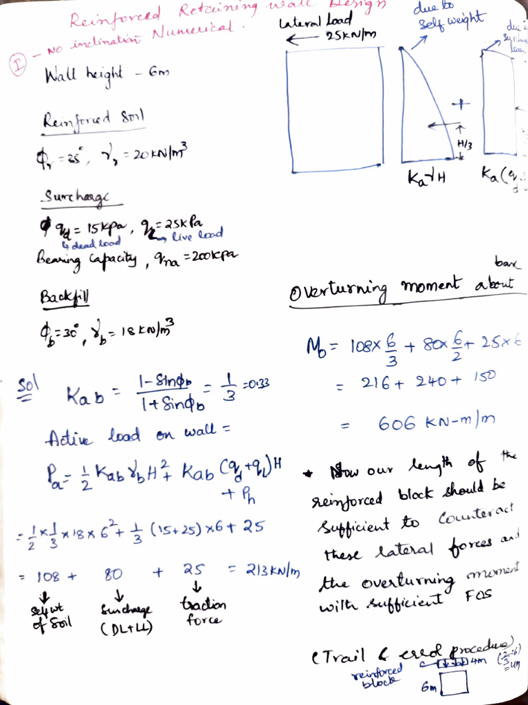 Lateral Load Stability Analysis for Retaining Walls | PDF