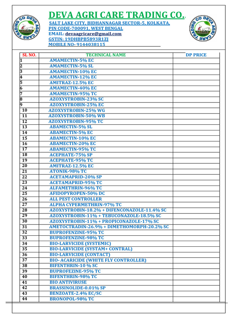 Deva Agri Care, Product List - 2023 | PDF