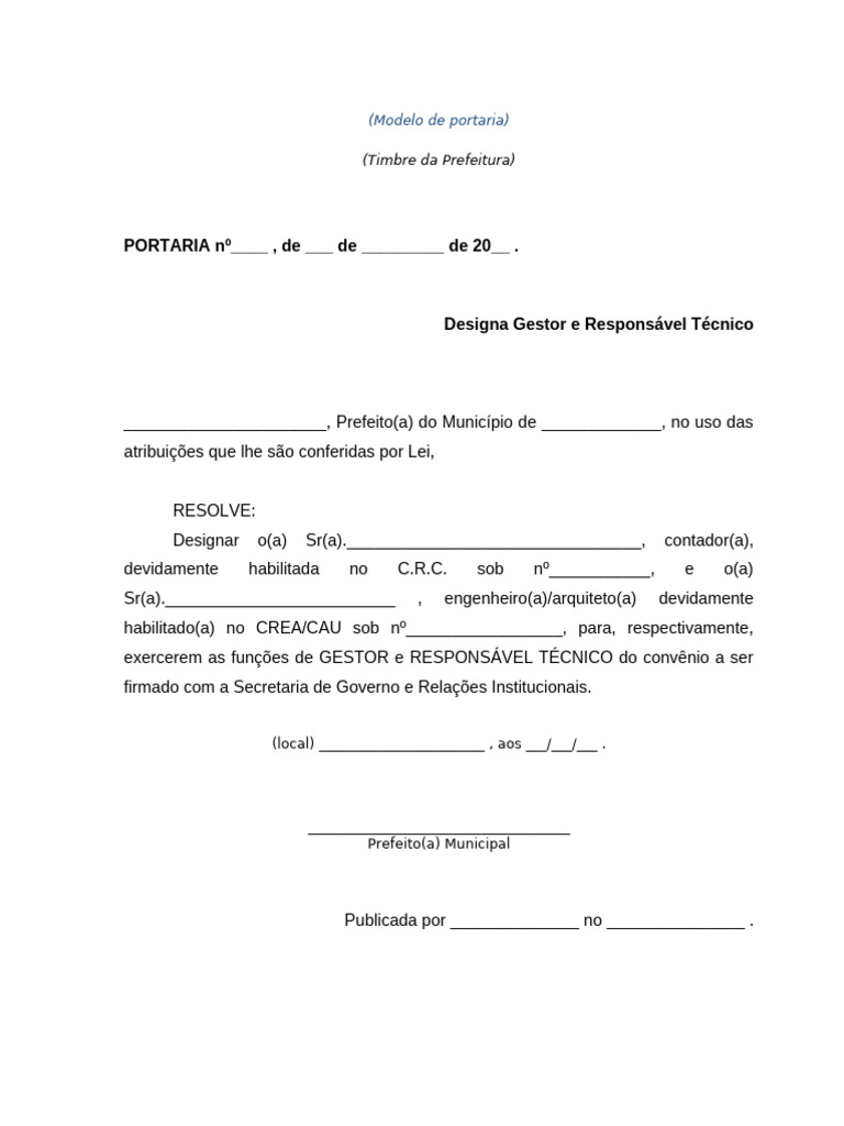 Portaria de Designação de Gestor e Técnico | PDF