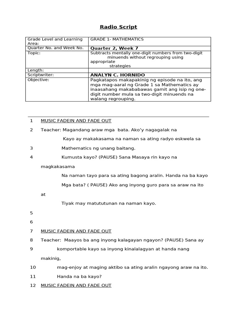 Radio Script Math 1 q2 w7 | PDF