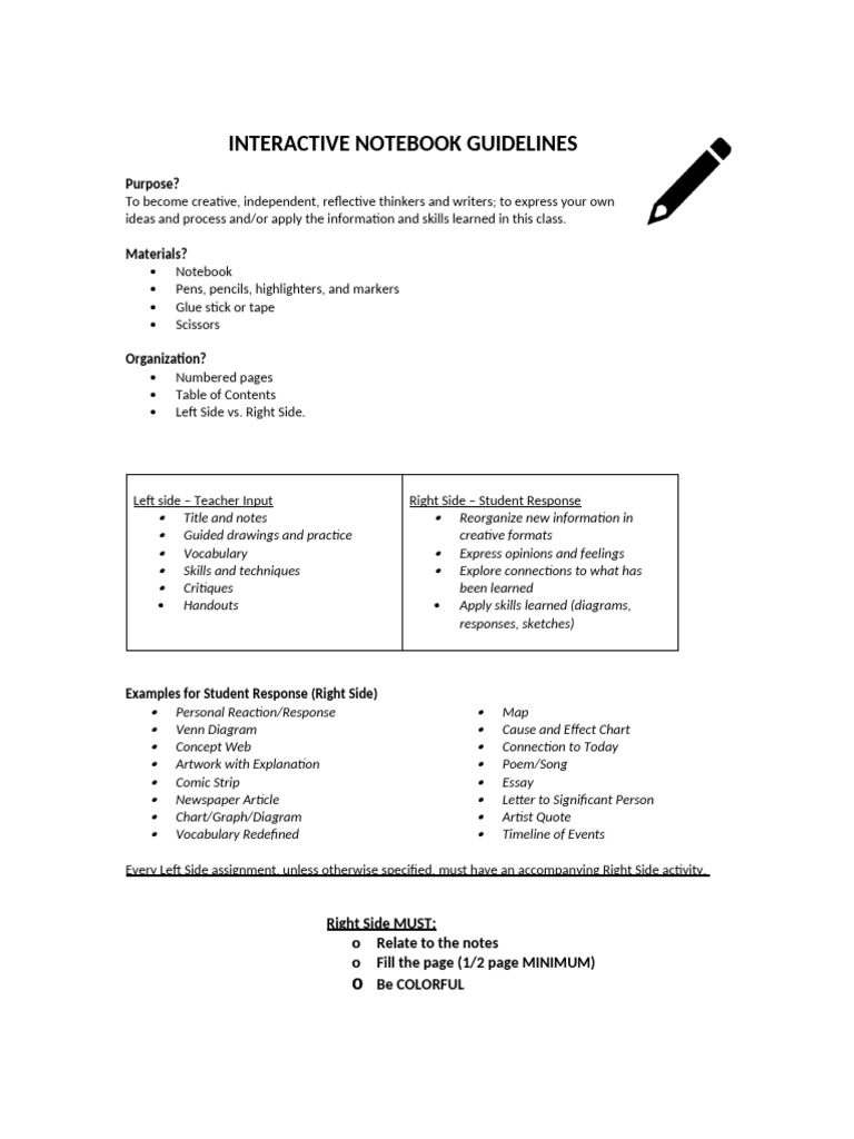 Interactive Notebook Guidelines | PDF