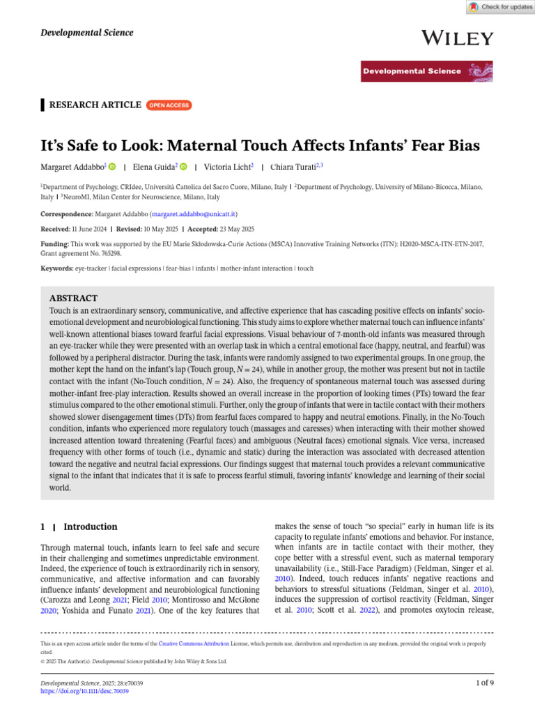 Developmental Science - 2025 - Addabbo - It S Safe To Look Maternal ...