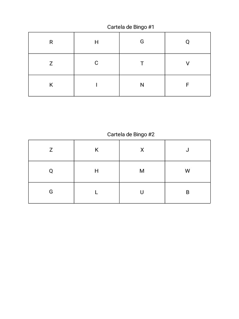 Cartelas de Bingo de Letras para Imprimir | PDF