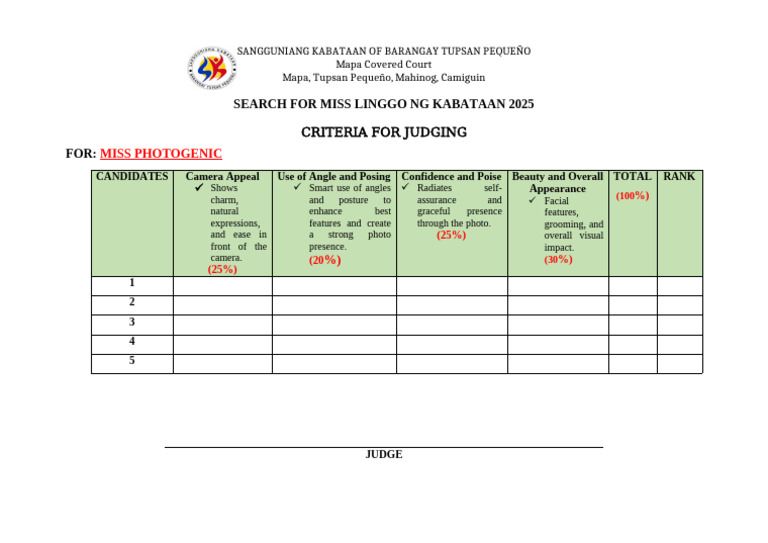 Miss Photogenic Criteria 2025 | PDF