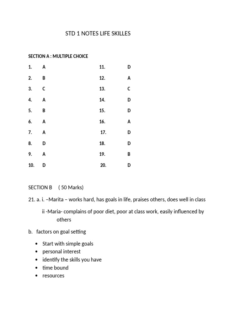 STD 1 Life Skills Notes and Questions | PDF | Sexually Transmitted ...