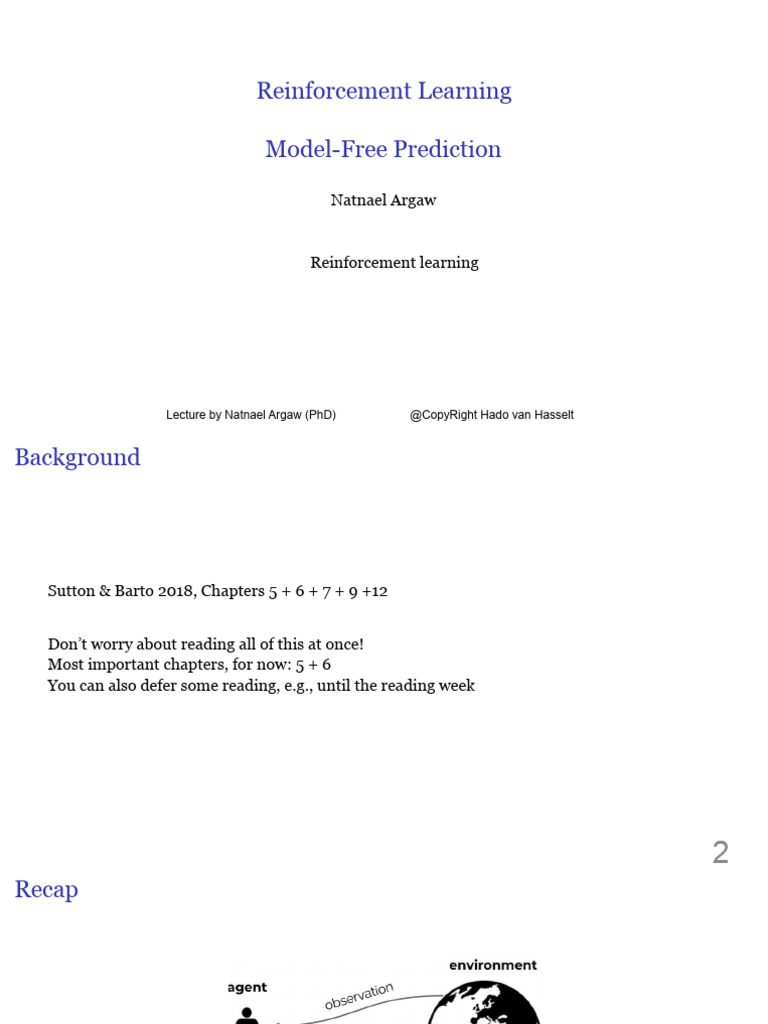 Model-Free Prediction in Reinforcement Learning | PDF | Estimator ...
