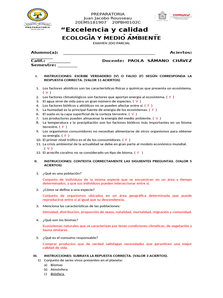 Examen de Ecología y Medio Ambiente | PDF | Ecosistema | Entorno natural