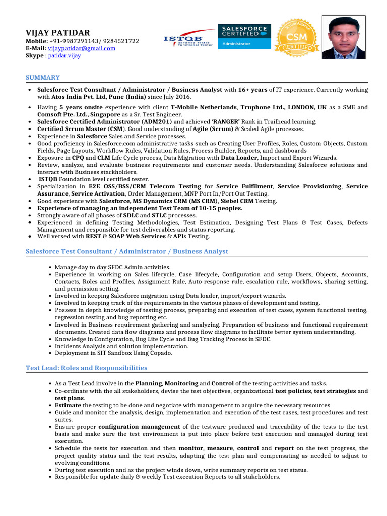 Salesforce Test Consultant Resume | PDF | Customer Relationship ...