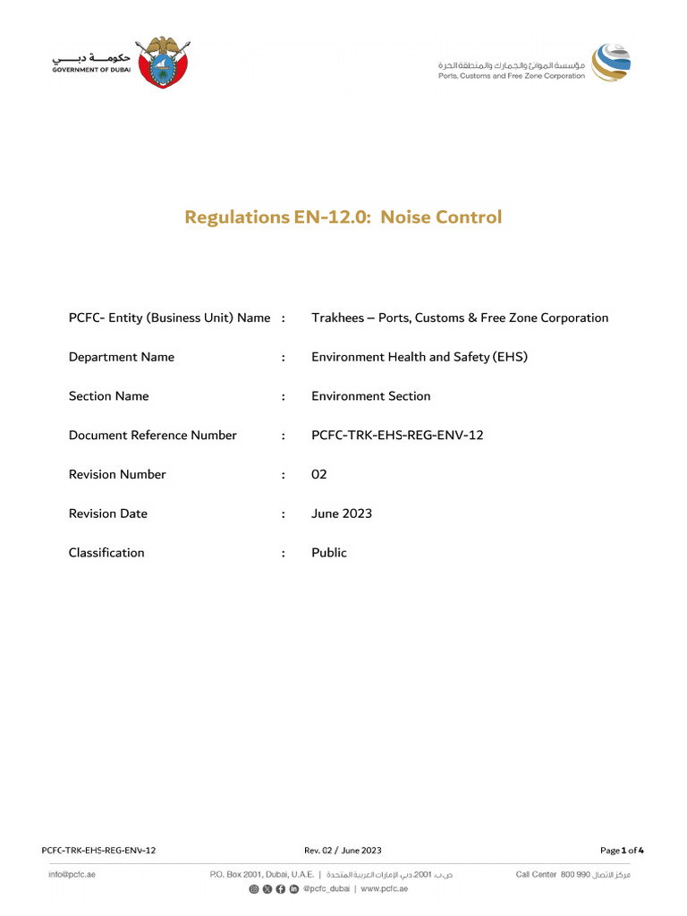 PCFC TRK Ehs Env Reg 12, Noise Control | PDF