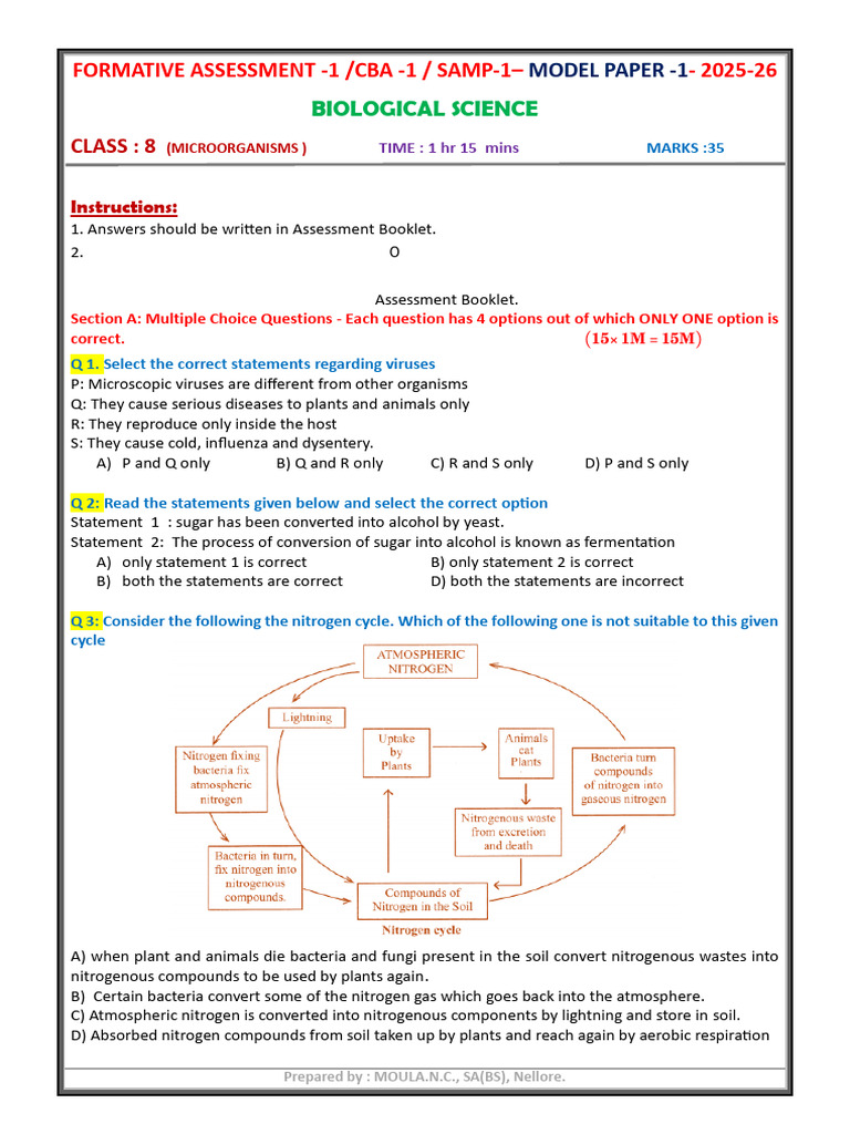 8th Class Biology Model Paper 2025 | PDF | Microorganism | Breads