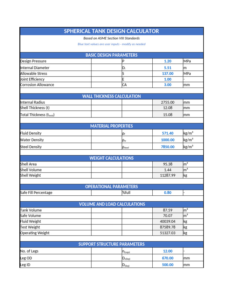 Spherical Tank Volume Calculation Guide | PDF | Density | Stress ...