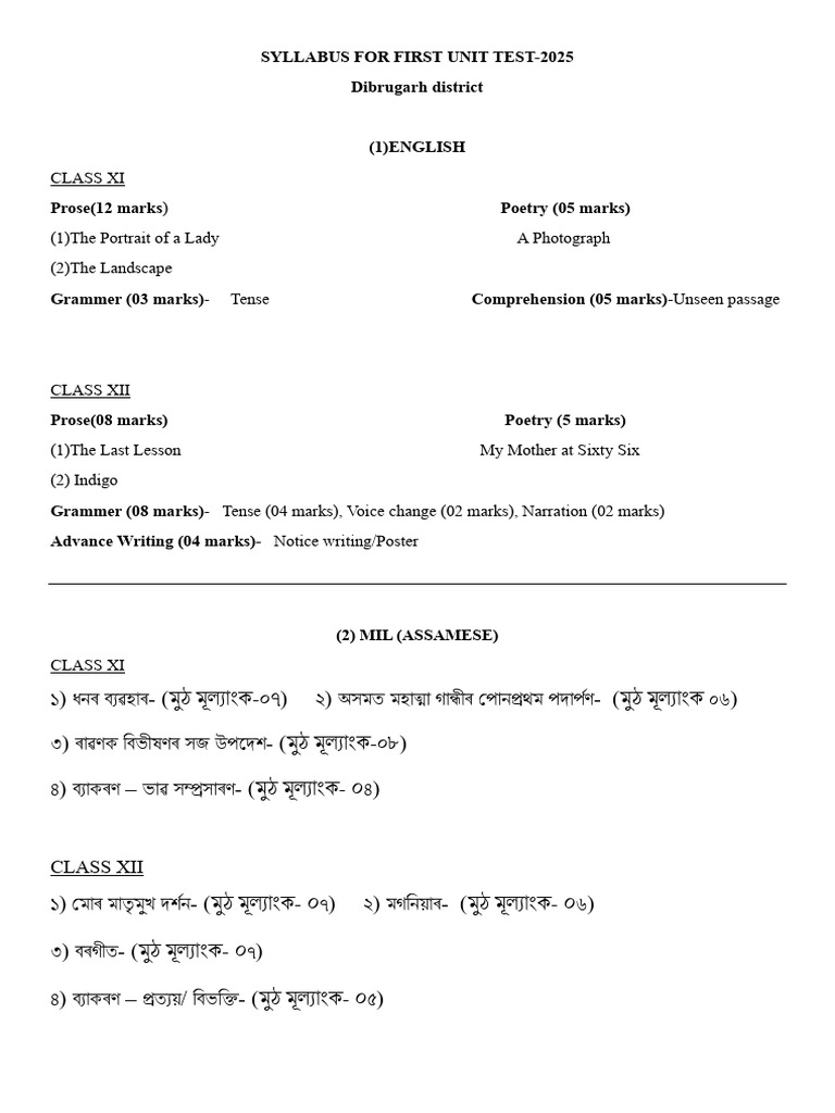First Unit Test Syllabus 2025 | PDF | Chemistry | Sociology