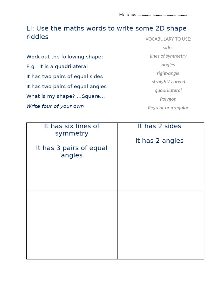 2D Shape Riddles Worksheet | PDF