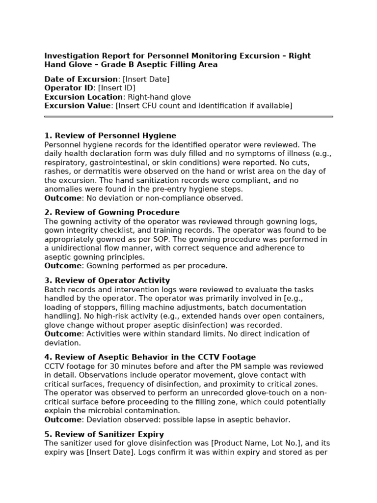 Aseptic Behavior Investigation Report | PDF | Disinfectant