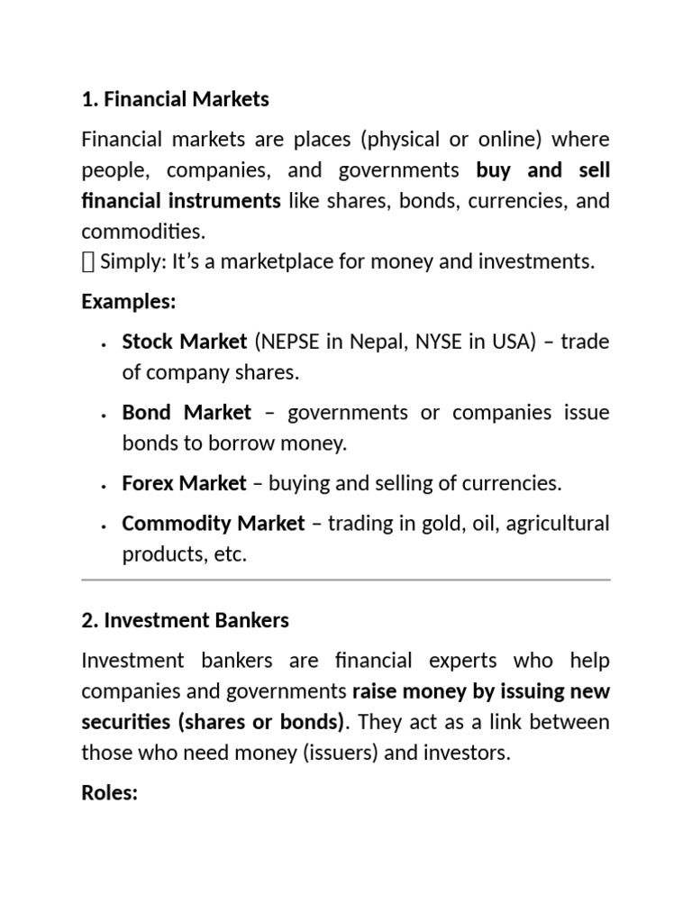 Overview of Financial Markets and Roles | PDF | Securities (Finance ...