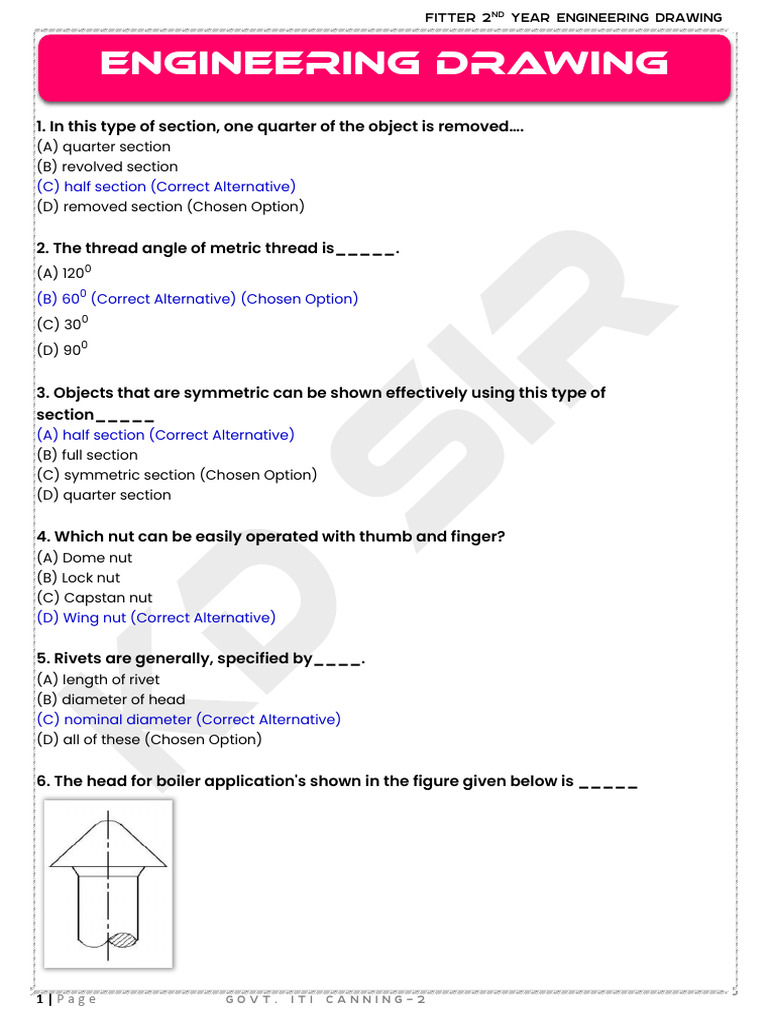 Fitter Engineering Drawing Quiz Guide | PDF | Pipe (Fluid Conveyance ...