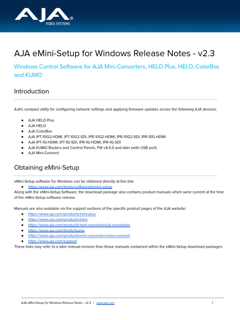 AJA - Emini Setup For Windows - Release Notes - v2.3 | PDF | Usb ...