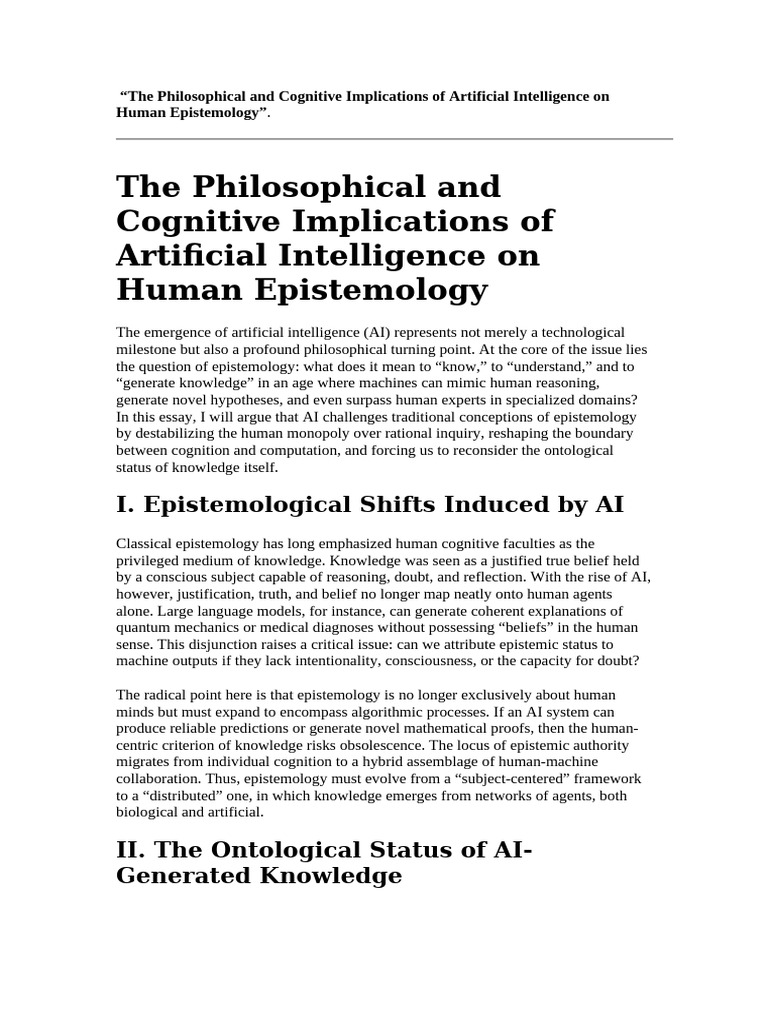 AI's Impact on Human Knowledge and Epistemology | PDF | Epistemology ...
