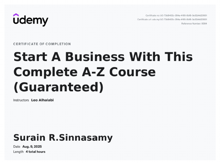 Business Course Completion Certificate | PDF