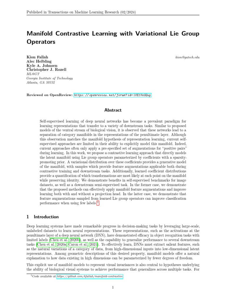 Manifold Contrastive Learning with Lie Groups | PDF | Deep Learning ...