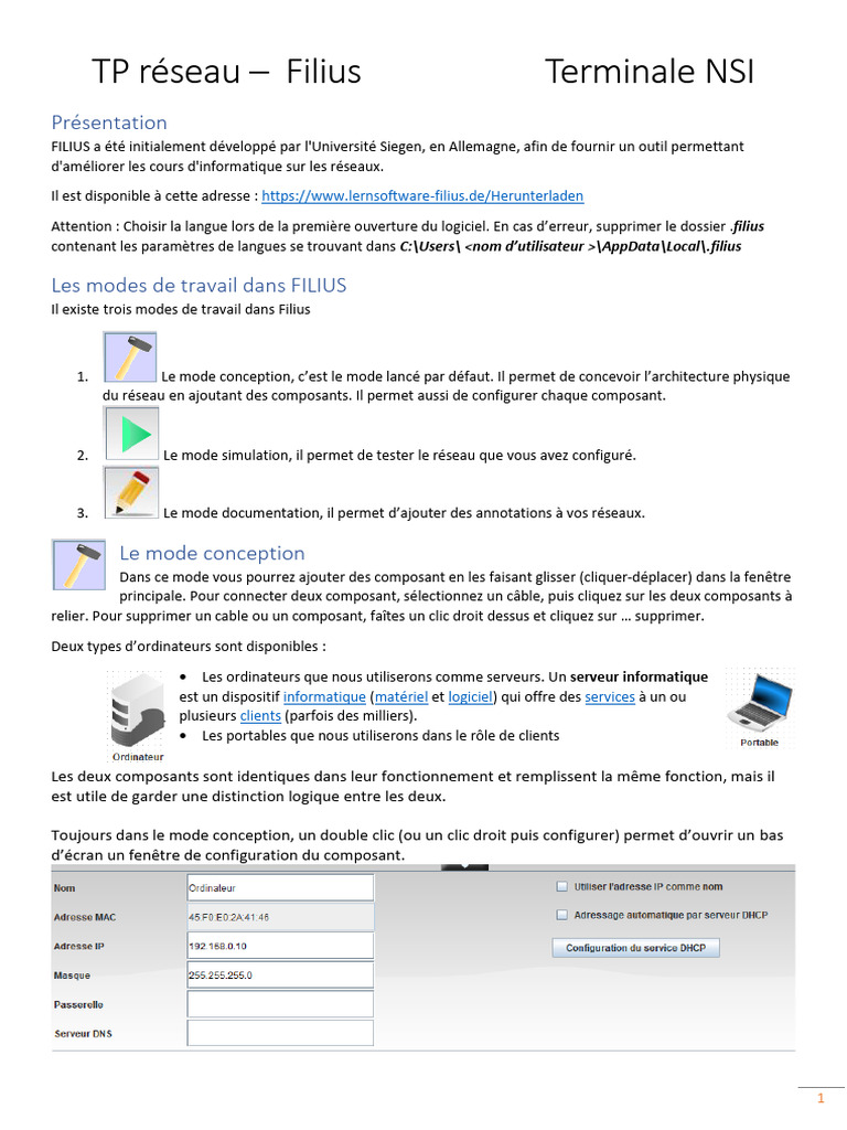 TP Réseau avec FILIUS pour Terminale NSI | PDF | Internet | Internet et Web