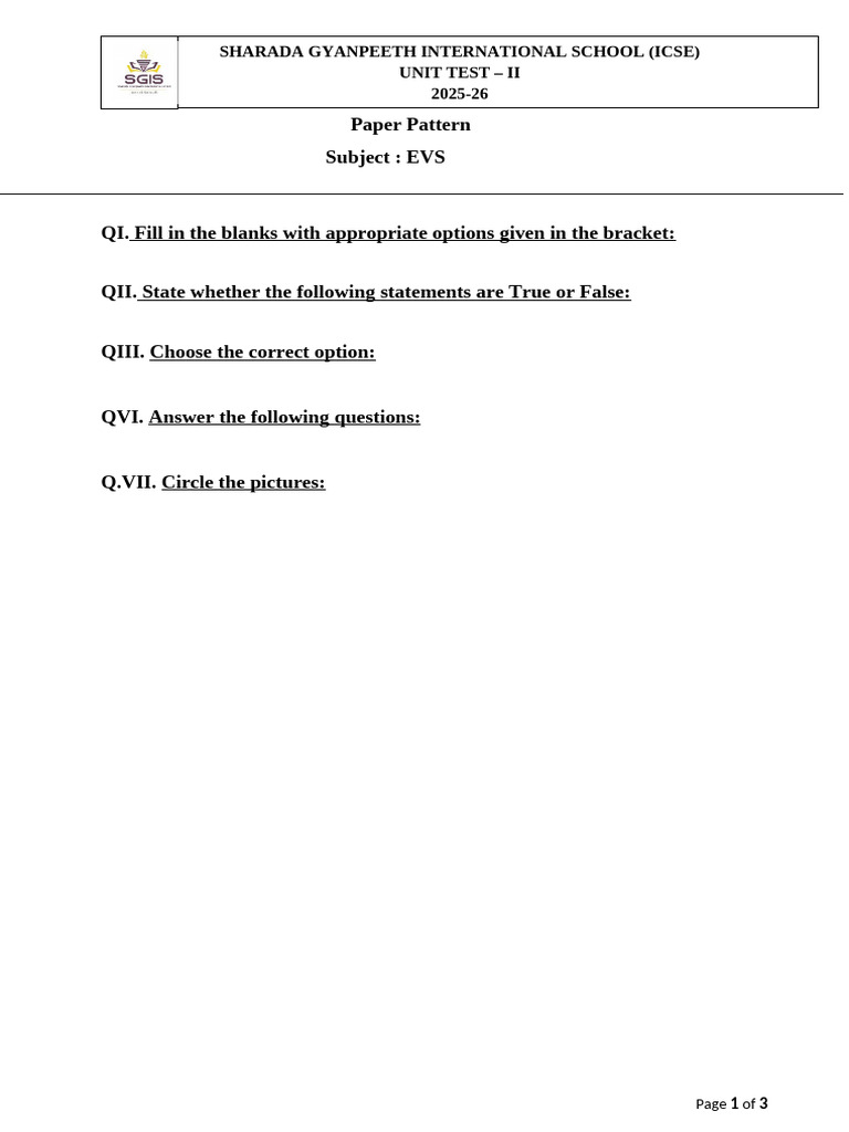 EVS NEW UT 2 GRADE 1-25-26 Tanu Paper Patten | PDF