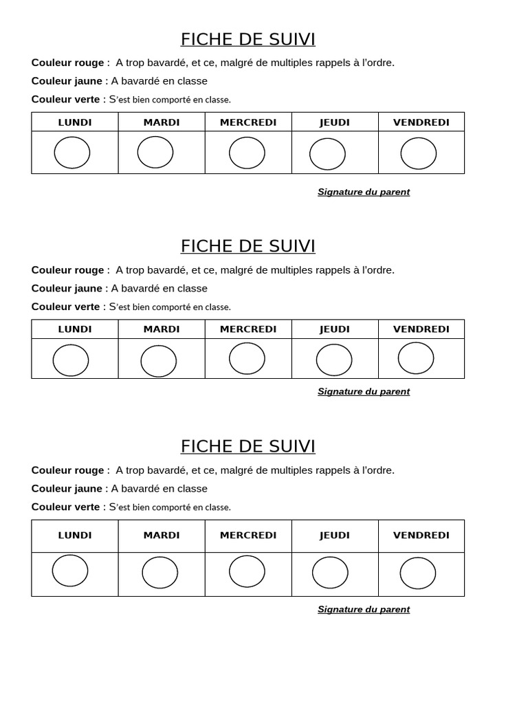 Fiche de Suivi Comportement Élève | PDF