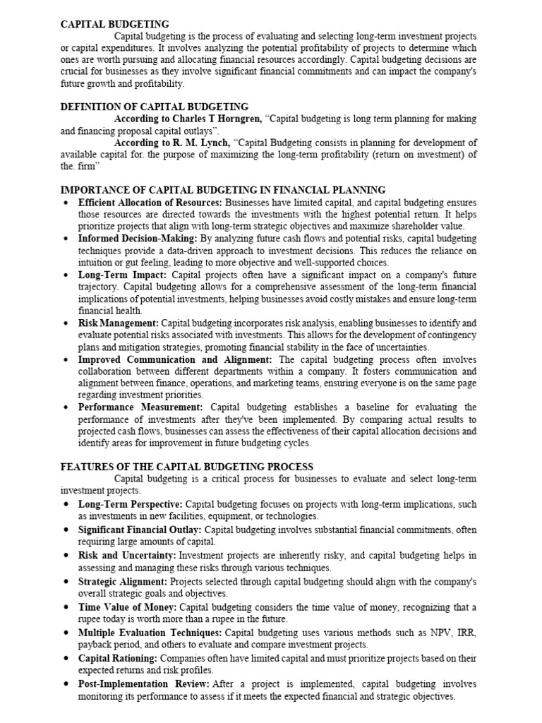 Capital Budgeting: Key Processes & Importance | PDF | Capital Budgeting ...