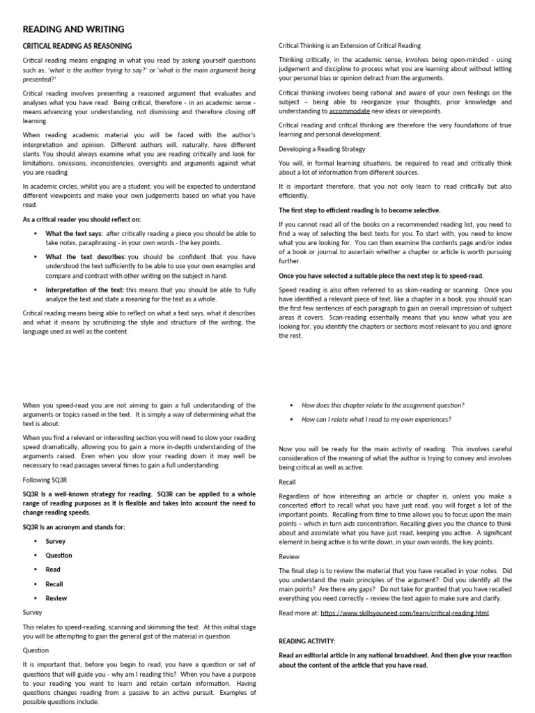 Mastering Critical Reading Skills | PDF | Critical Thinking | Thought
