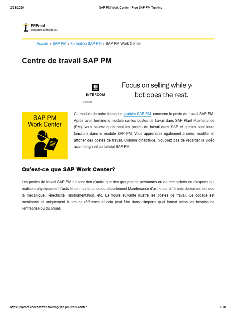 Formation sur le Centre de Travail SAP PM | PDF
