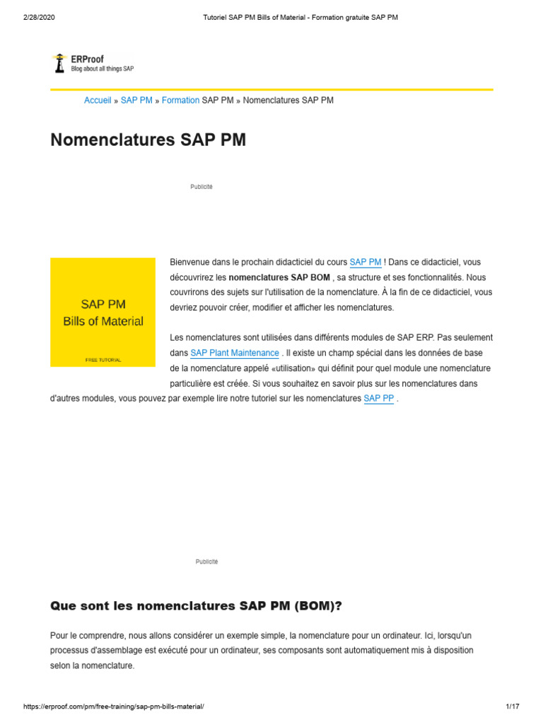 SAP PM BOM Free Training Guide | PDF | Production And Manufacturing ...