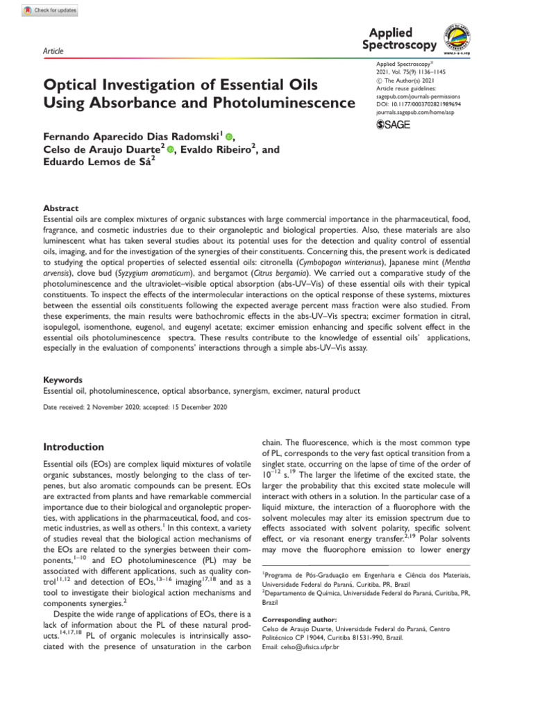 Optical Properties of Essential Oils | PDF | Absorption Spectroscopy ...