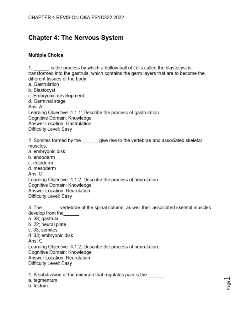 Chapter 4 Revision Qa | PDF | Cerebrum | Brain