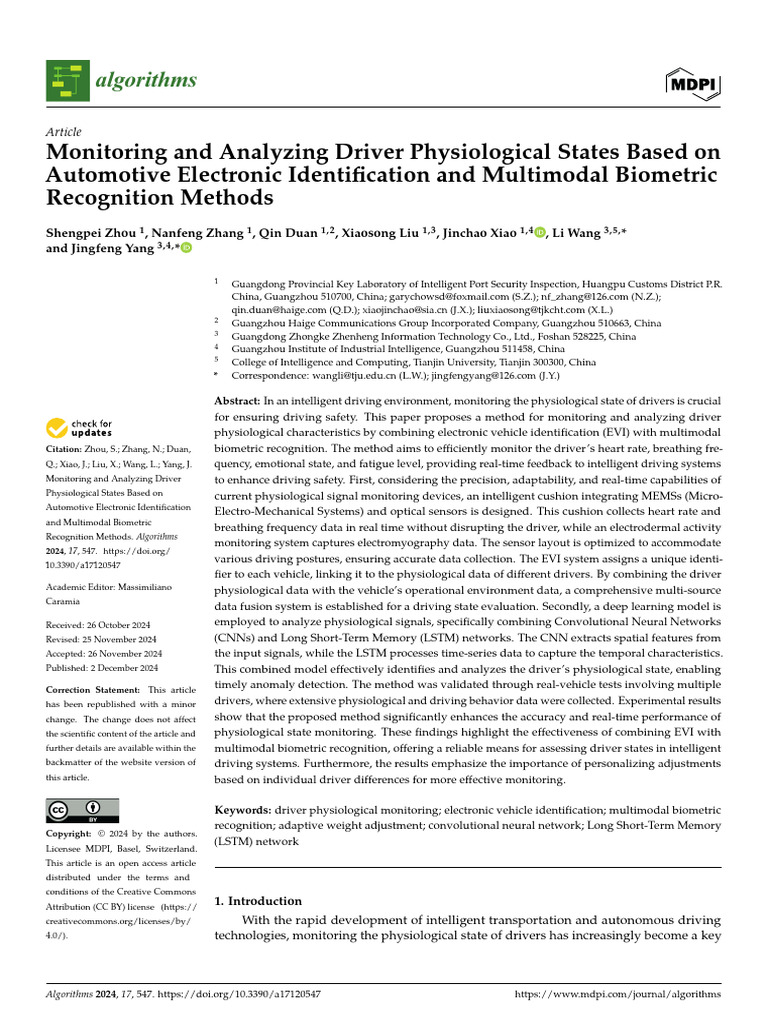 Driver Physiological Monitoring via EVI | PDF | Sensor | Biometrics