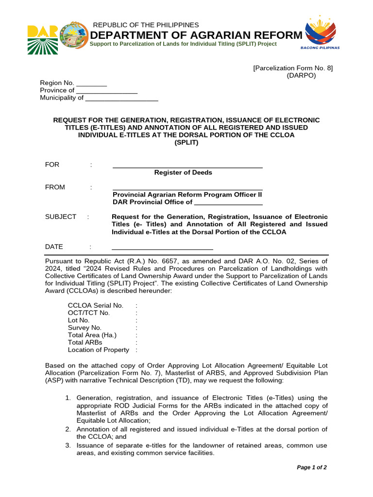 Request for Electronic Title Issuance | PDF | Government