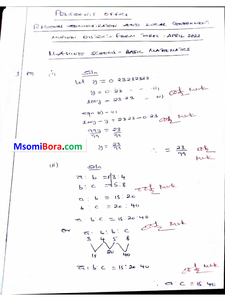 Mathematics F3 Marking Scheme | PDF