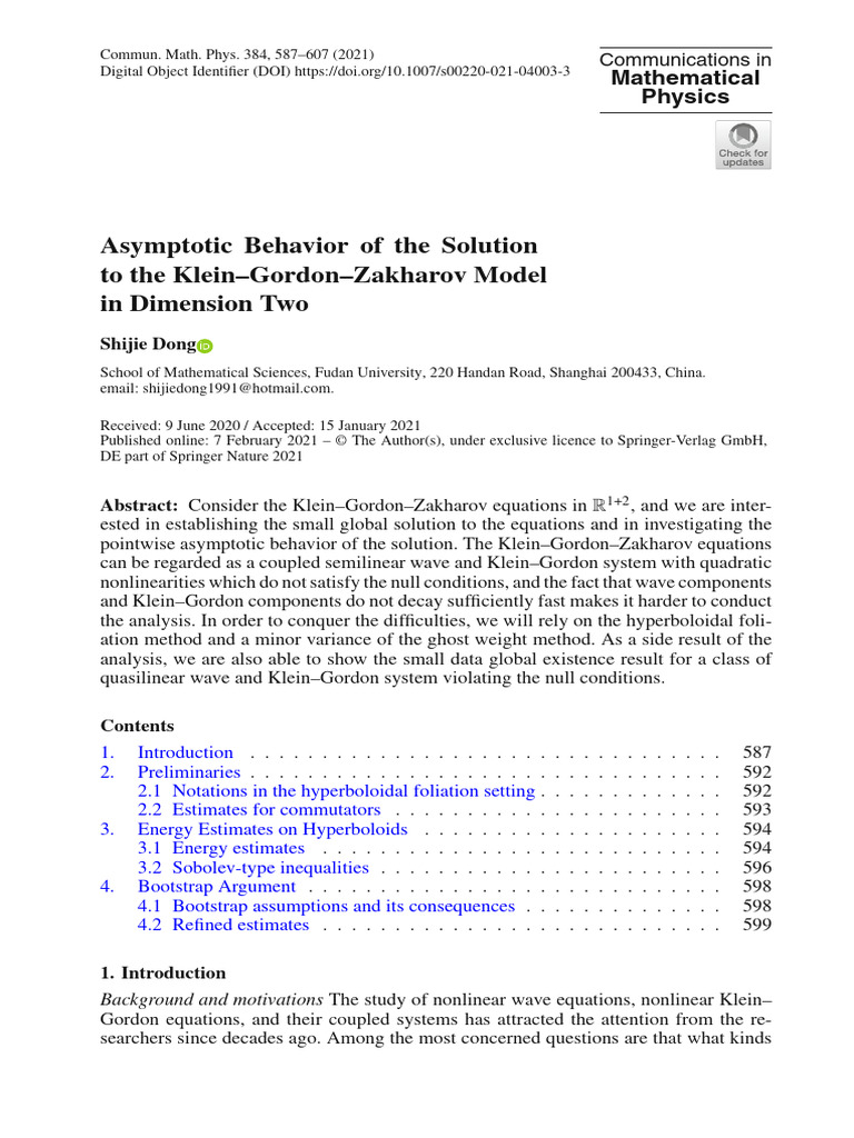 Asymptotic Behavior of The Solution To Klein-Gordon-Zakharov | PDF ...