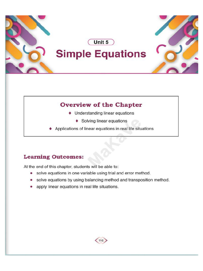 Chapter 5 - Simple Equations | PDF