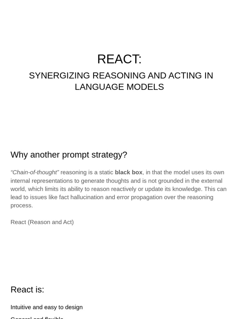 REACT: Enhancing Language Model Reasoning | PDF | Thought | Cognitive ...