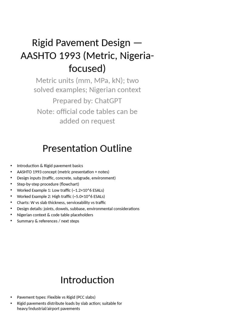 Rigid Pavement AASHTO1993 Metric Nigeria | PDF | Road Surface ...