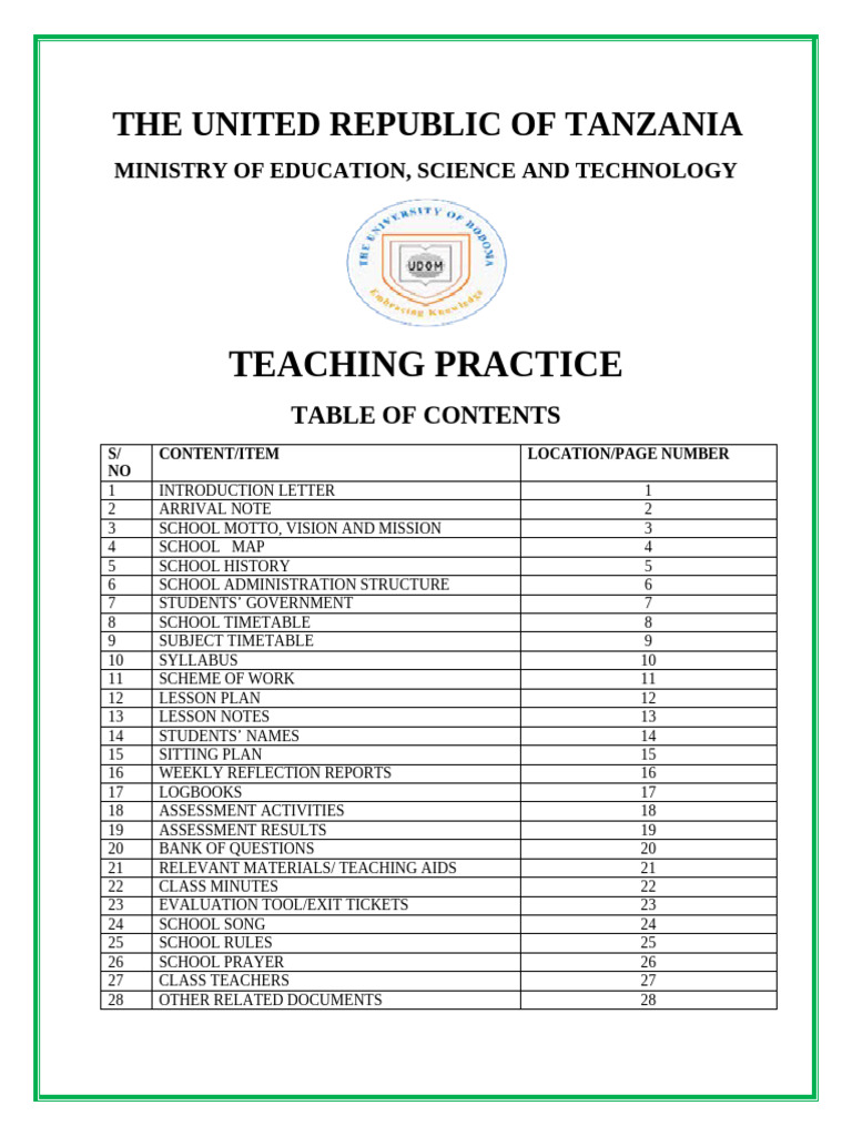 Teaching Practice Document Overview | PDF