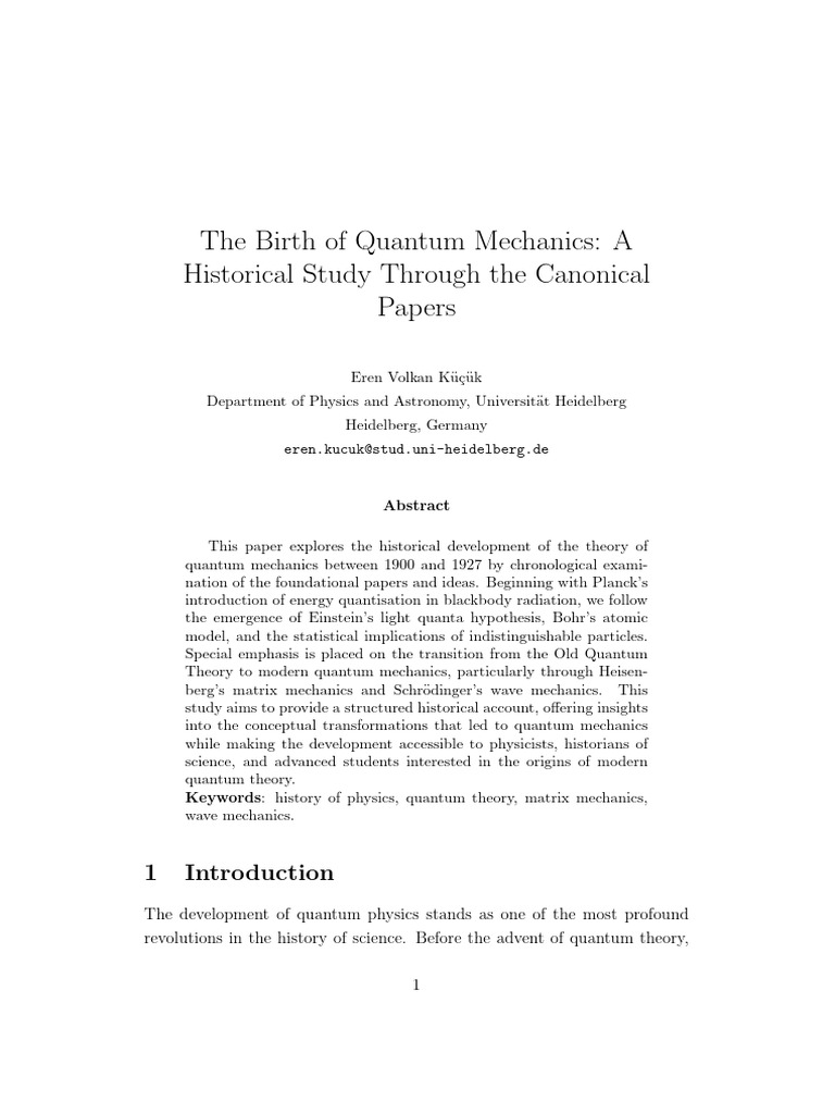 Historical Development of Quantum Mechanics | PDF | Quantum Mechanics ...