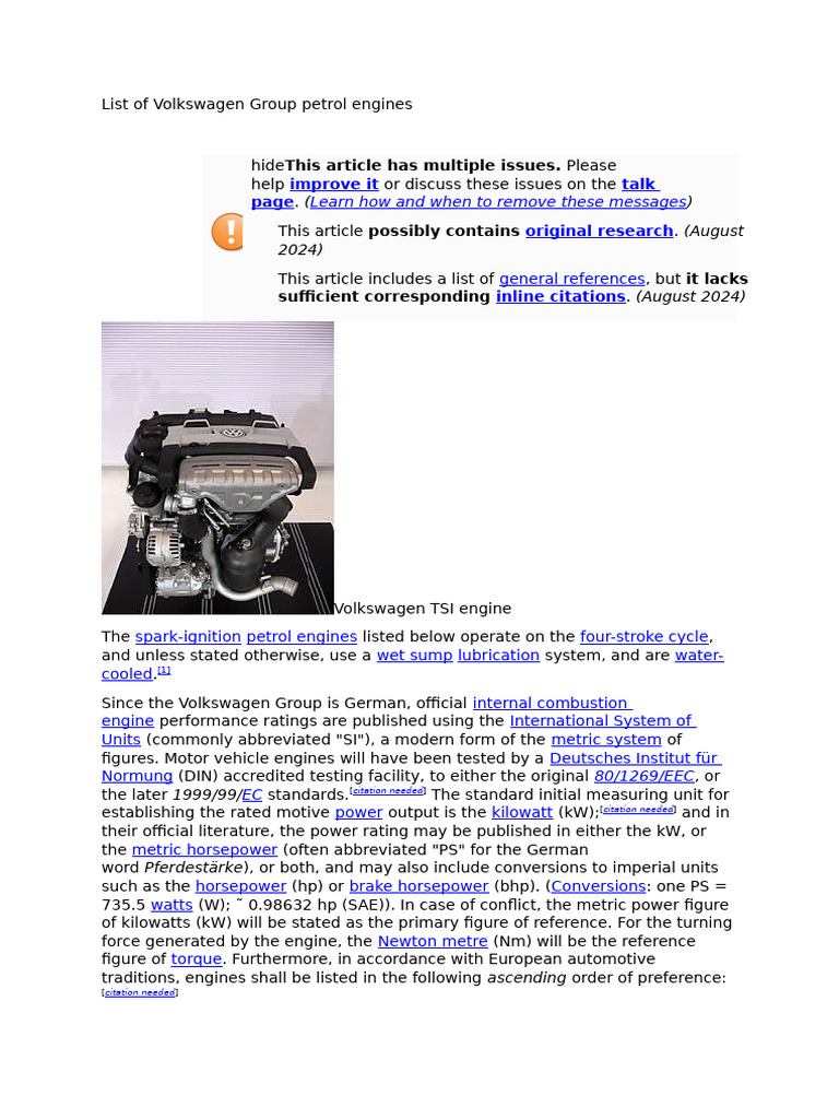 Volkswagen Group Petrol Engine List | PDF | Fuel Injection | Volkswagen