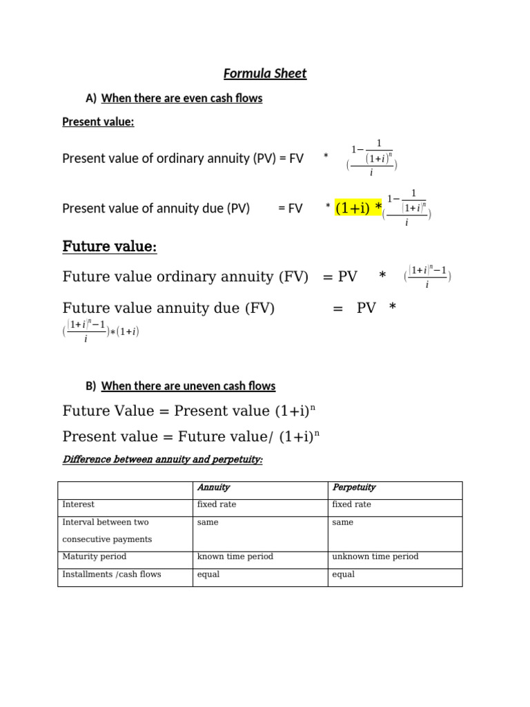 PV and FV Formulas Overview | PDF | Present Value | Insurance