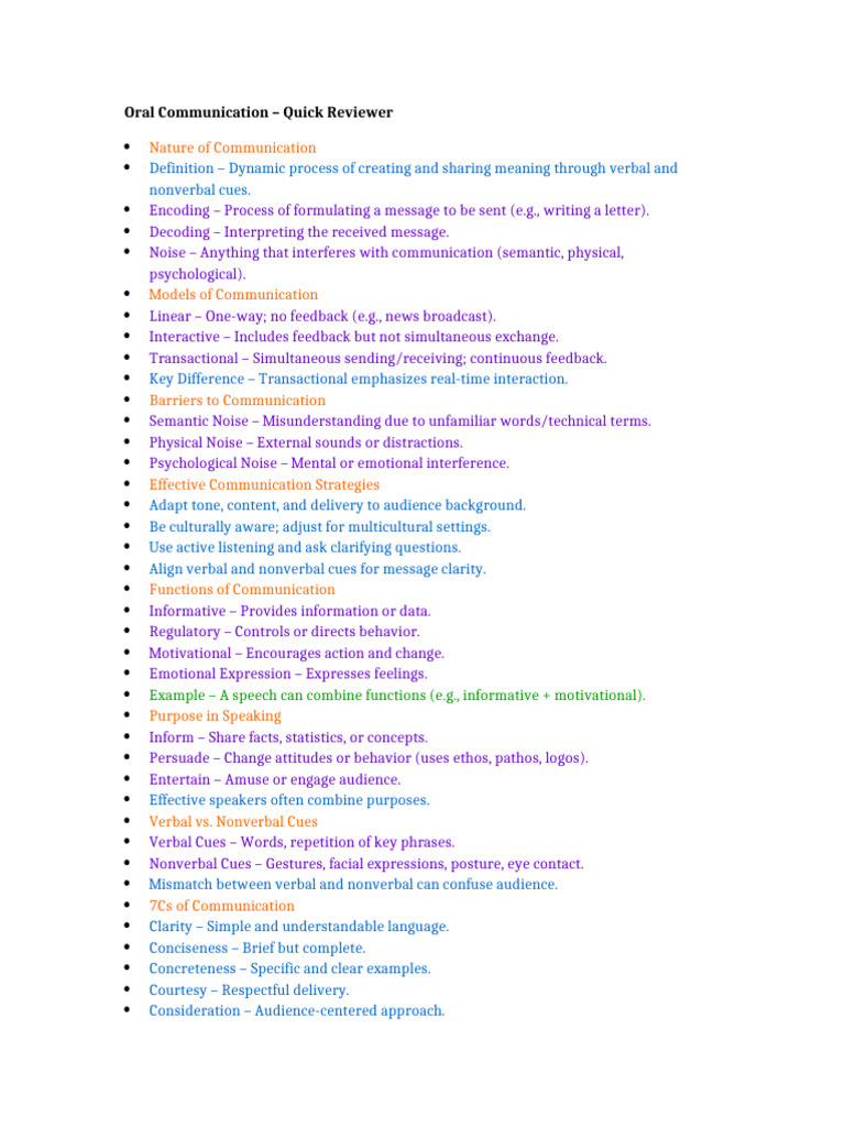 Oral Communication Essentials Guide | PDF | Communication | Nonverbal ...
