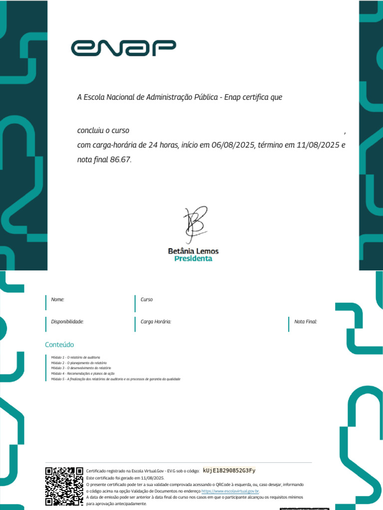 Certificado de Curso de Auditoria Enap | PDF