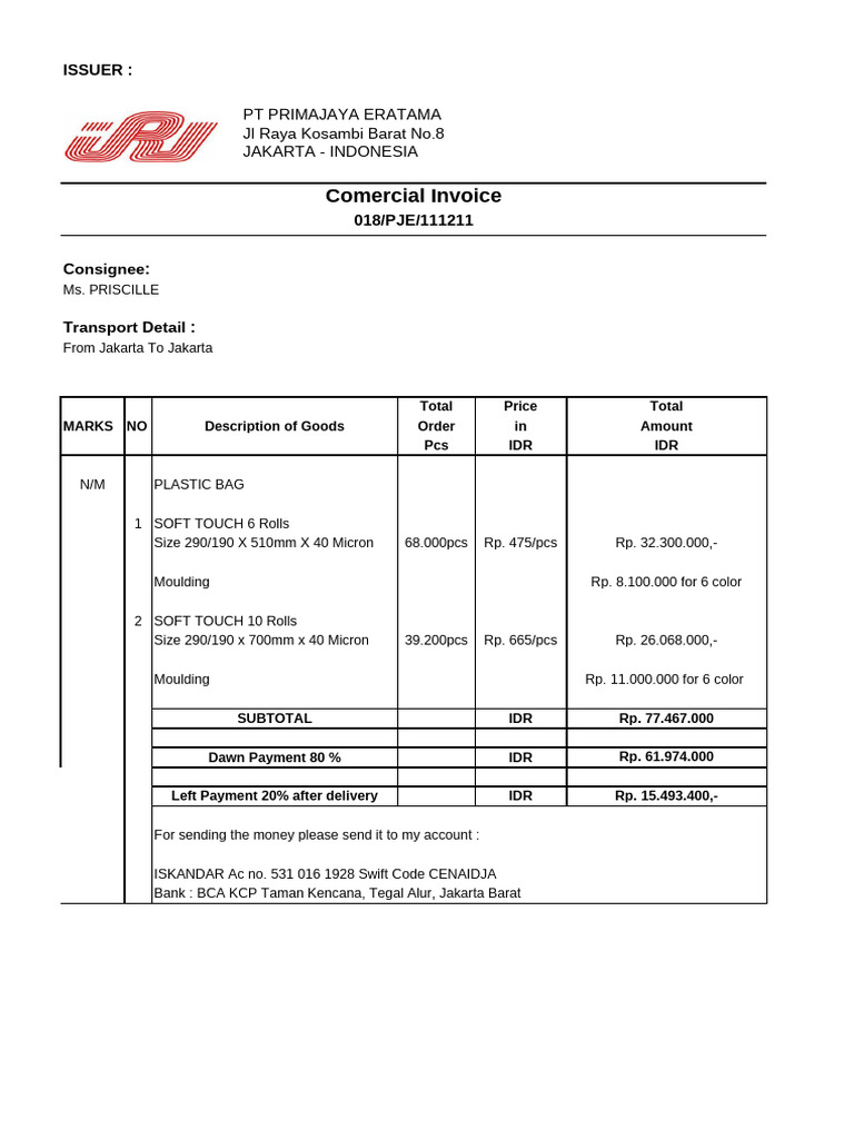 Plastic - Proforma Invoice-1-Dec 2011 | PDF