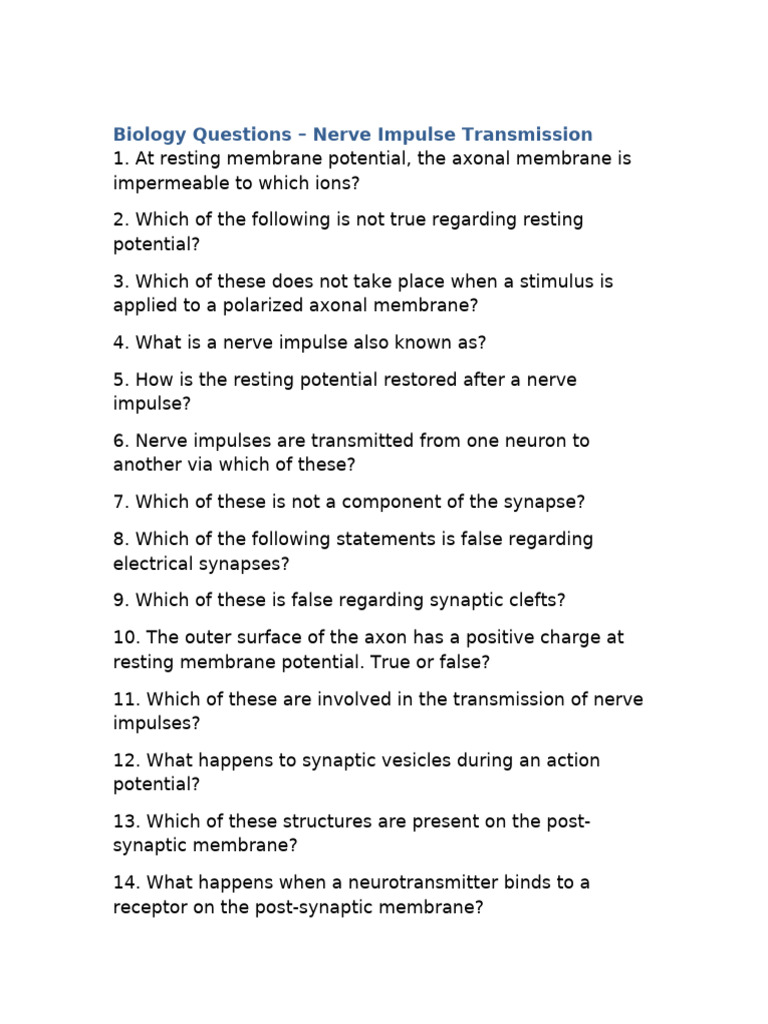 Nerve Impulse Transmission Questions | PDF | Neuron | Action Potential