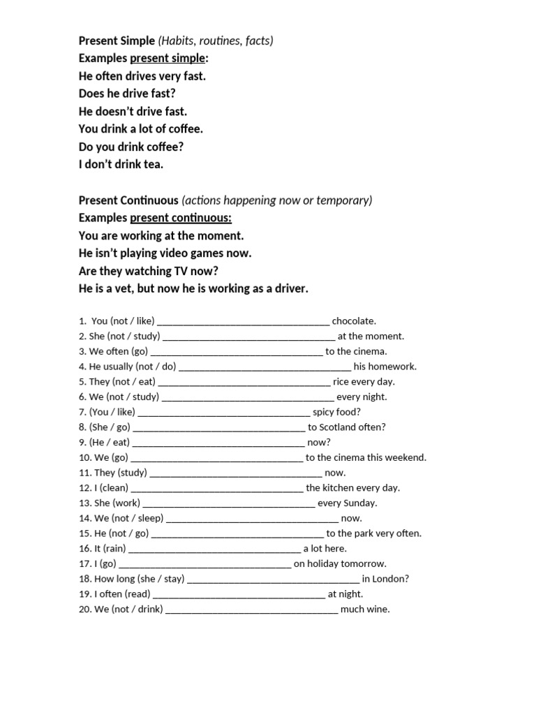 Present Simple vs. Continuous Grammar Guide | PDF